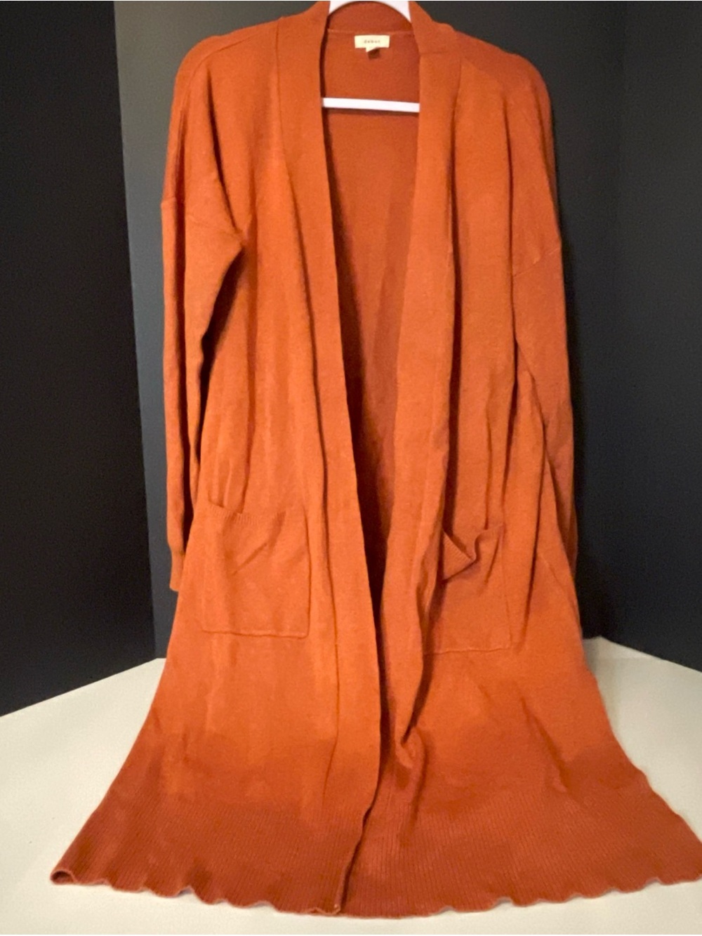 Debut Size M Burnt Orang Open Front Cardigan Sweater With Pockets Soft Cozy Chic